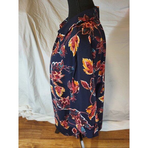 Catherines Blue Short Sleeve Top w Multicolor Leaves 1X Blouse - Picture 4 of 6